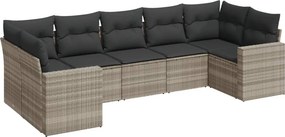 vidaXL 7 részes világosszürke polyrattan kerti ülőgarnitúra párnákkal