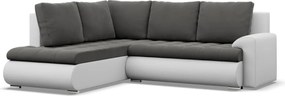 Tokio sarokkanapé, L alakú háttámlával, 2 ágyneműtartóval, bársony + műbőr, baloldali, szürke - fehér