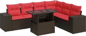 vidaXL 7 részes barna polyrattan akácfa kerti ülőgarnitúra párnákkal