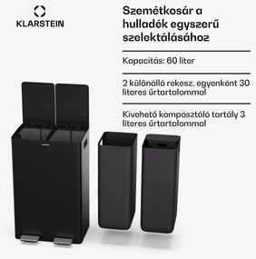 Klarstein Eco Vista, hulladékgyűjtő komposztálóval, 60 l + 3 l/tároló, + komposztáló, Soft-Close