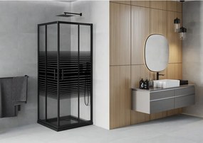 Mexen Rio 70 x 70 cm-es, fekete csíkos, fekete + Flat zuhanytálcás, fekete négyzet alakú zuhanykabin - 860-070-070-70-20-4070B
