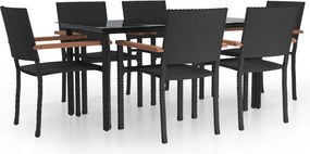 vidaXL 7 részes fekete polyrattan kerti étkezőgarnitúra