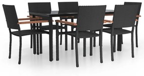vidaXL 7 részes fekete polyrattan kerti étkezőgarnitúra