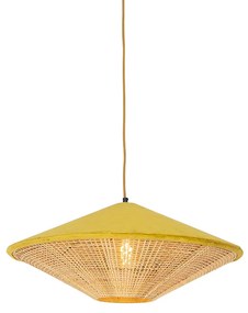 Rusztikus függőlámpa sárga bársony és rattan 60 cm - Frills Can