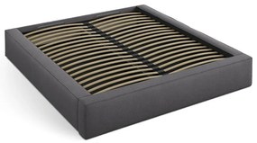 Sötétszürke kárpitozott ágyneműtartós franciaágy ágyráccsal 140x200 cm Simon – Micadoni