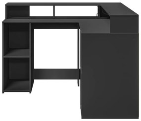 fekete szerelt fa íróasztal LED-világítással 130 x 130 x 91 cm