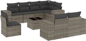 vidaXL 9 részes szürke polyrattan kerti ülőgarnitúra párnákkal