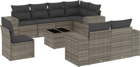 vidaXL 9 részes szürke polyrattan kerti ülőgarnitúra párnákkal
