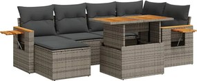 vidaXL 7 részes szürke polyrattan akácfa kerti ülőgarnitúra párnákkal