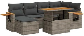 vidaXL 7 részes szürke polyrattan akácfa kerti ülőgarnitúra párnákkal
