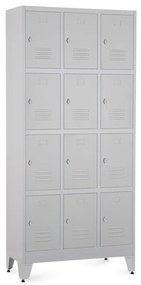 Fém szekrény - 12 doboz, 90 x 40 x 196,5 cm, helyreigazítással, lakathoz zár, világos szürke - ral 7035