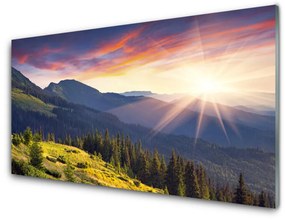 Üvegfotó Sun Mountain Forest Landscape 100x50 cm