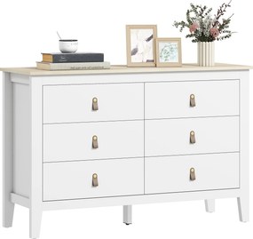 HOMCOM 6-Fiókos Fiókos Komód Hálószobába PU Fogantyúkkal, 120x40x78 cm Fehér | Aosom