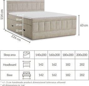 Bézs ágyneműtartós boxspring ágy 200x200 cm Caya – Maison de Rêve