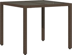 vidaXL barna polyrattan üveglapos kerti asztal 90 x 90 x 75 cm