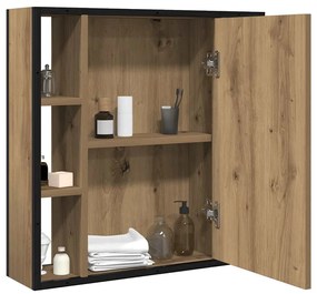 kézműves tölgy szerelt fa tükrös fürdőszobaszekrény 60x16x60 cm
