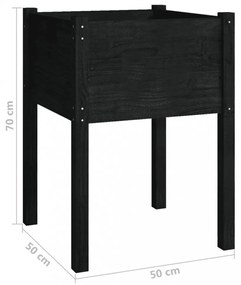 fekete tömör fenyőfa kerti virágtartó 50 x 50 x 70 cm
