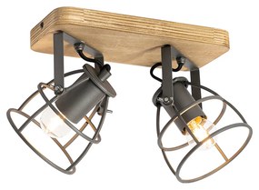 Ipari spotlámpa sötétszürke fával állítható 2-lámpás - Arthur