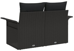 2-üléses Kerti Kanapé Tárolóval &amp; Párnákkal Fekete Poli Rattan