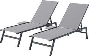 Outsunny 2 darab állítható napozóágy készlet — 5 pozíció, oldalasztalok, kerekek, 120 kg | Aosom