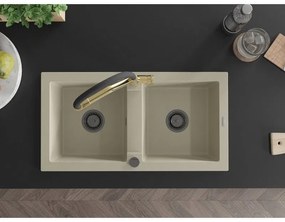 Mexen Mario, gránit mosogató 820x436x161 mm, 2 kamrás és Duo mosogató csaptelep, bézs, 6504-69-671701-57-B