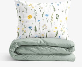 Goldea pamut ágyneműhuzat duo - magyar rét, zsálya színű hátoldal 140 x 200 és 70 x 90 cm