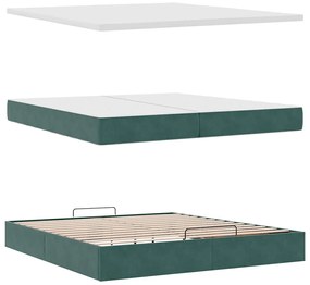 Ottomán ágykeret matracokkal Sötétzöld 200x200cm bársony