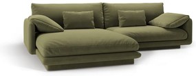 Világoszöld bársony sarokkanapé (bal oldali-heverő résszel) Torino – Micadoni