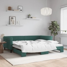 sötétzöld kihúzható bársony heverő 100 x 200 cm