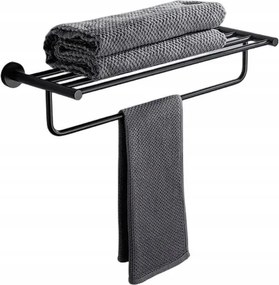 Törölközőtartó Akasztó Polccal, Fekete