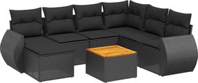 vidaXL 8 részes fekete polyrattan kerti ülőgarnitúra párnákkal