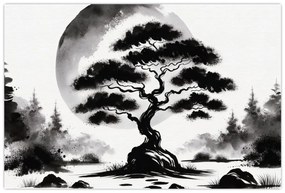 Kép – Fekete-fehér bonsai (90x60 cm)