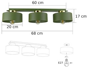 IGNIA mennyezeti lámpa 3xE27/60W/230V zöld