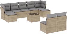 vidaXL 10 részes bézs polyrattan kerti ülőgarnitúra párnával