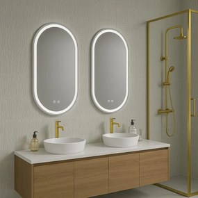 Erga Lyra, ovális LED tükör 60x100cm, 3 színű fény, első és hátsó világítás, páramentes fűtőbetét, ERG-V01-Lyra-6010-CL