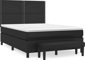vidaXL fekete műbőr rugós ágy matraccal 140 x 190 cm