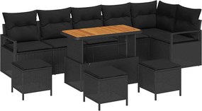 vidaXL Kerti Kanapé Szett párnával 10 pcs Fekete Poli rattan