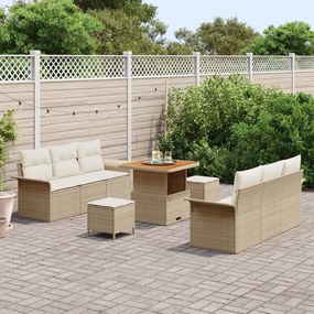 9 darabos kerti kanapészett párnákkal Bézs Poli Rattan Akáciával, 2 személyes kerti kanapé párnákkal Bézs Poli Rattan, 3 darabos kerti étkező szett párnákkal Bézs Poli Rattan Akáciával