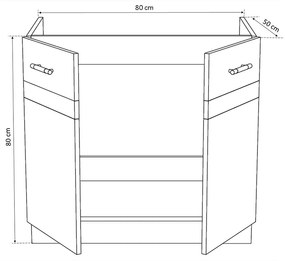 Salandra Elemes konyha 2 ajtós mosogató alatti szekrény DARK SONOMA 80 x 80 x 50 cm