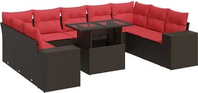 vidaXL 10 részes barna polyrattan akácfa kerti ülőgarnitúra párnákkal