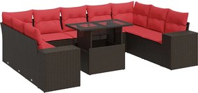 vidaXL 10 részes barna polyrattan akácfa kerti ülőgarnitúra párnákkal