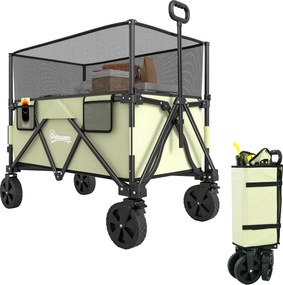 Outsunny 180 L Kerti Kocsi Összecsukható Kocsi Állítható Fogantyú Hosszúsággal és Szöggel, Kihúzható Oldalfalakkal, 120 kg Terhelhetőség Patióra és Te