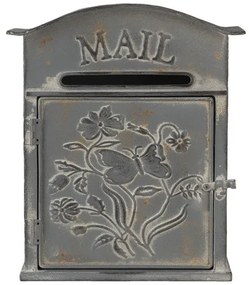 Antikolt szürke fém Mail postaláda, lepkés mintával 26x10x31cm