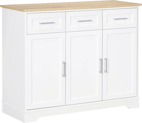 HOMCOM Modern Konyhai és Nappali Különböző Célú Székgyártó MDF-ből és Rétegelt lemezből, Állítható Polccal, 3 Fiókkal és 3 Ajtóval, 101x39x82 cm, Fehé