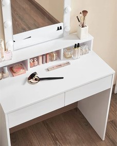 Fésülködőasztal, sminkasztal tükörrel fiókokkal, fehér 80x40x145cm