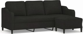 vidaXL 3 személyes fekete szövet kanapé lábtartóval 180 cm