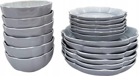 6 Személyes Étkezőgarnitúra 18 Db-os Szürke Kék Kerámia Tányér Szett