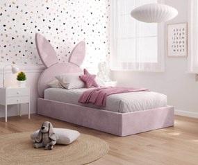 AMI nábytek Kárpitozott gyerekágy kerettel 90x200 rózsaszín Velvet Kids Line 2 Nyúl