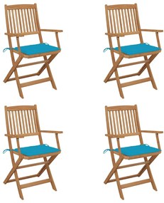 vidaXL 4 db összecsukható tömör akácfa kerti szék párnákkal