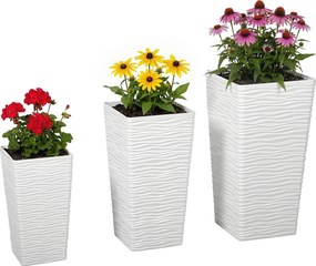 Outsunny 3 db egymásba rakható négyzet kaspó hullámos mintával, vízelvezető lyukakkal, 42/55/65 cm — Fehér, Fekete, Barna | Aosom